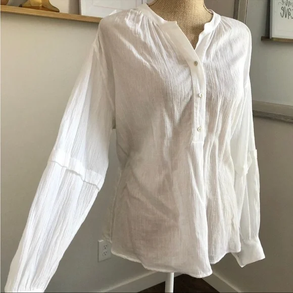 Vince White Crinkle Cotton Blouse - Picture 6 of 13